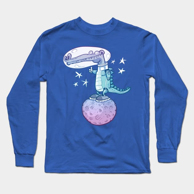 funny crocodile in space cartoon Long Sleeve T-Shirt by anticute